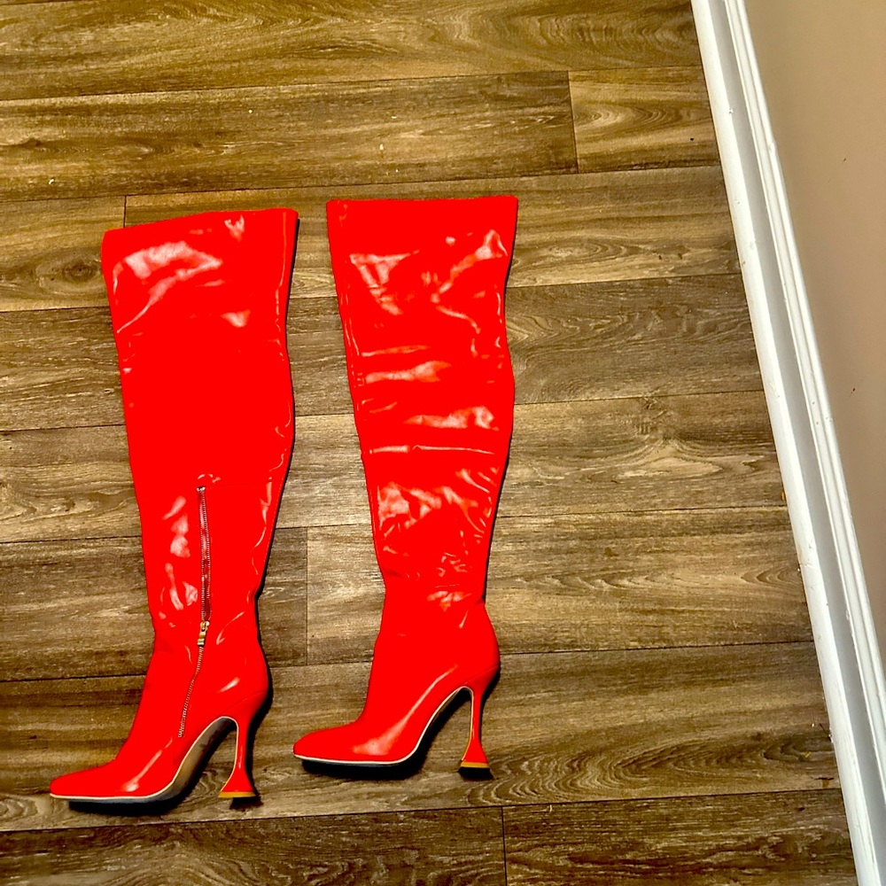 Red over the knee boots